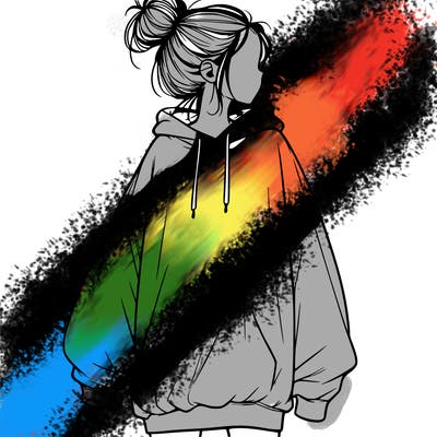 realistic girl with a oversized sweatshirt on and a bun