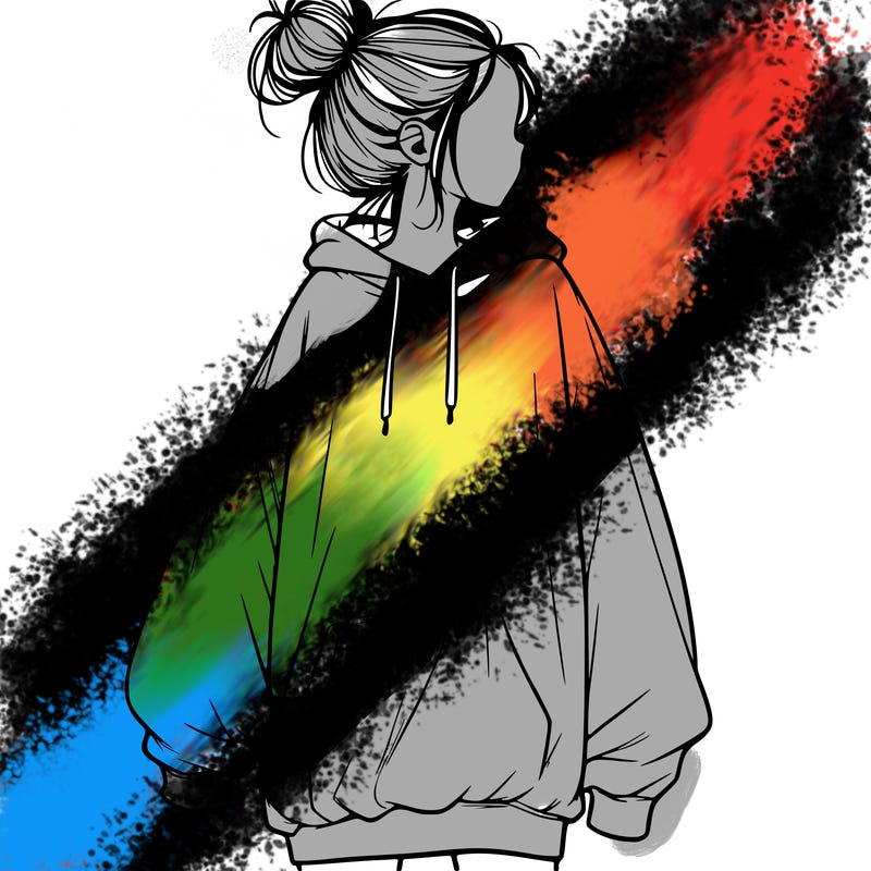 realistic girl with a oversized sweatshirt on and a bun