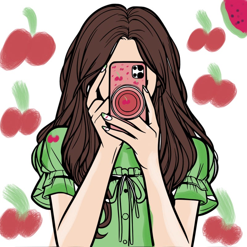 a realistic girl holding her phone taking pictures
