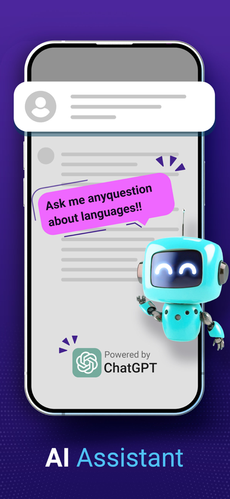 AI Voice Translator Translate - Interface of the AI Voice Translator app showing an AI Assistant powered by ChatGPT.