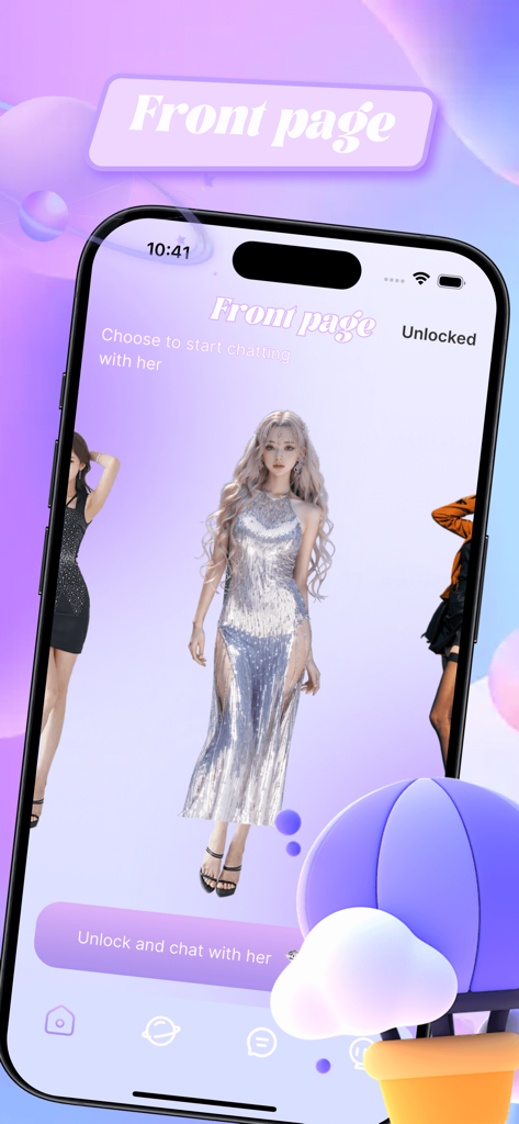 ShowVibe app front page featuring a virtual AI dance partner in a shimmering silver dress