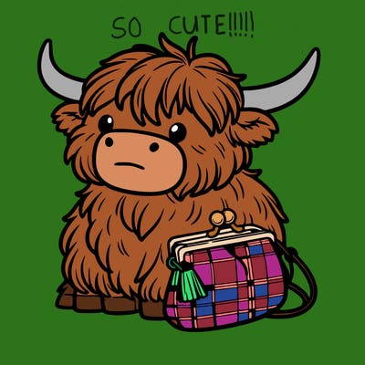 highland cow in a purse