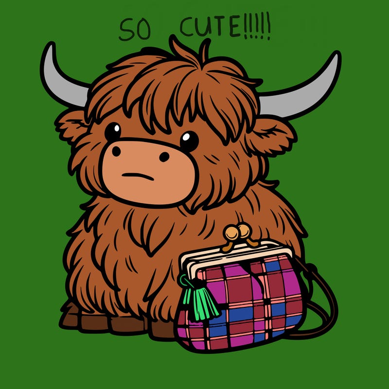 highland cow in a purse