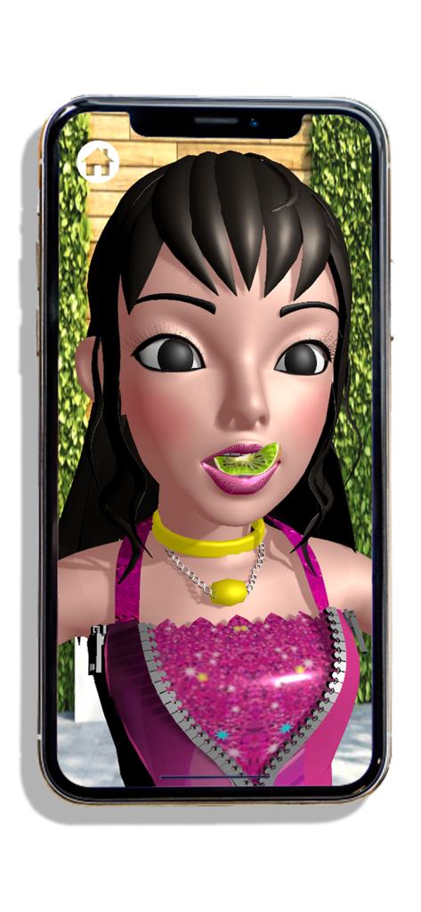 Satisfying Lips! ASMR Mukbang - A 3D animated character eating a lime slice in the Satisfying Lips ASMR Mukbang mobile game