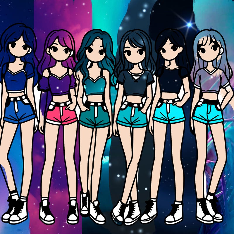 a group of girls wearing crop tops and shorts