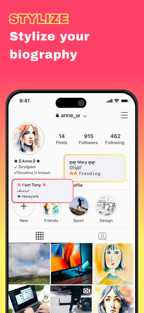 Cool Symbols & Characters - Smartphone screen showing a social media profile with custom fonts and symbols used in the bio