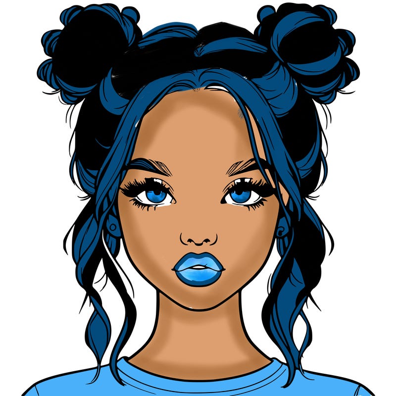 realistic girl with two buns in hair and lips