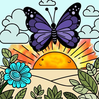butterfly in a sunset