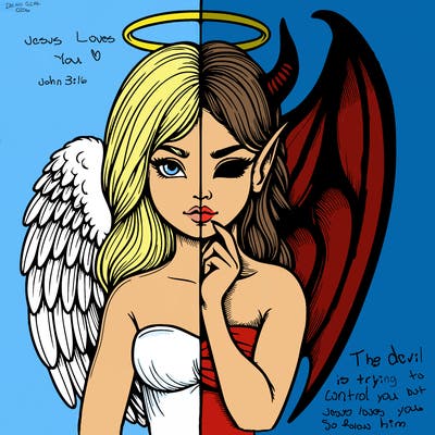 realistic angel half demon