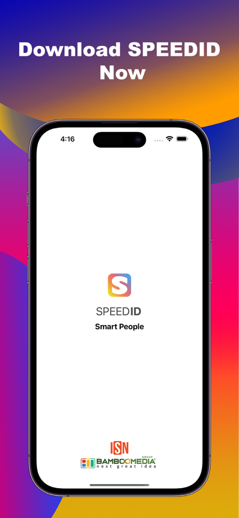 Schermata di download dell'app smart city SpeedID che mostra il logo e lo slogan su uno smartphone