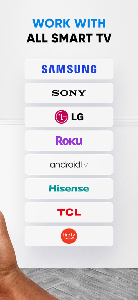 TV Cast & Screen Mirroring App - Liste des marques de téléviseurs intelligents compatibles pour la mise en miroir d'écran, y compris Samsung, Sony, LG et Roku.