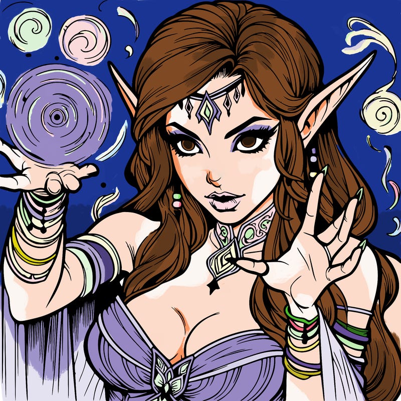 realistic scary beautiful elf sorceress casting spell
