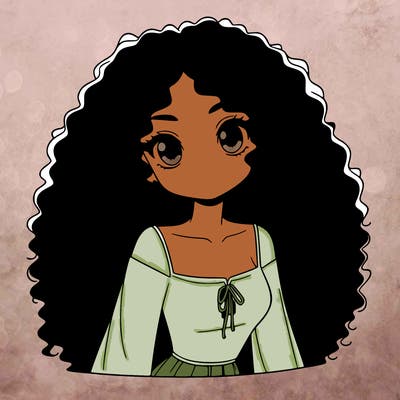a black anime girl with long afro hair