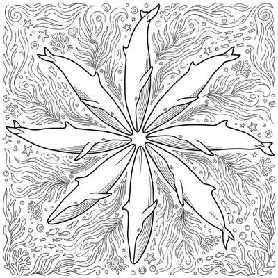 Explore the calming depths with this stunning Fin Whale Mandala coloring page. Featuring majestic fin whales intricately woven into a radial pattern, it offers a unique blend of marine life and meditative art.