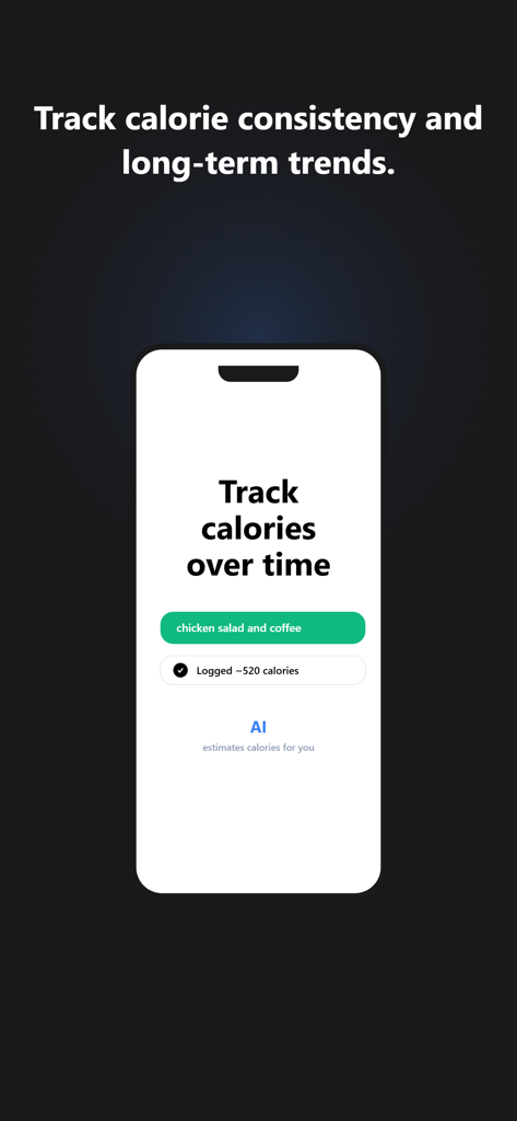 Calories Deficit Tracker - Interfaz de la aplicación móvil que muestra el registro de alimentos con IA para una ensalada de pollo y café con estimación de calorías