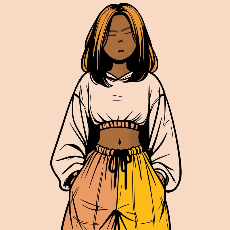 realistic girl faceless with baggy pants and a crop top