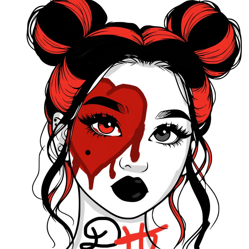 realistic girl with two buns on her hair and lips