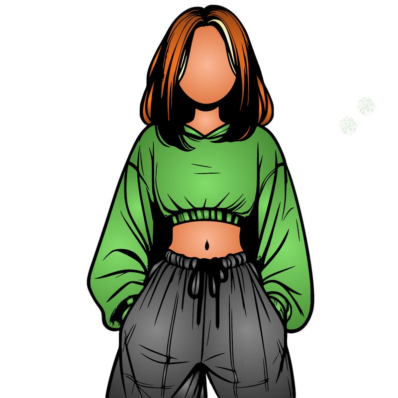 realistic girl faceless with baggy pants and a crop top