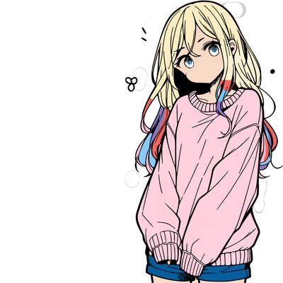 manga teen girl  in a sweater and baggy pants