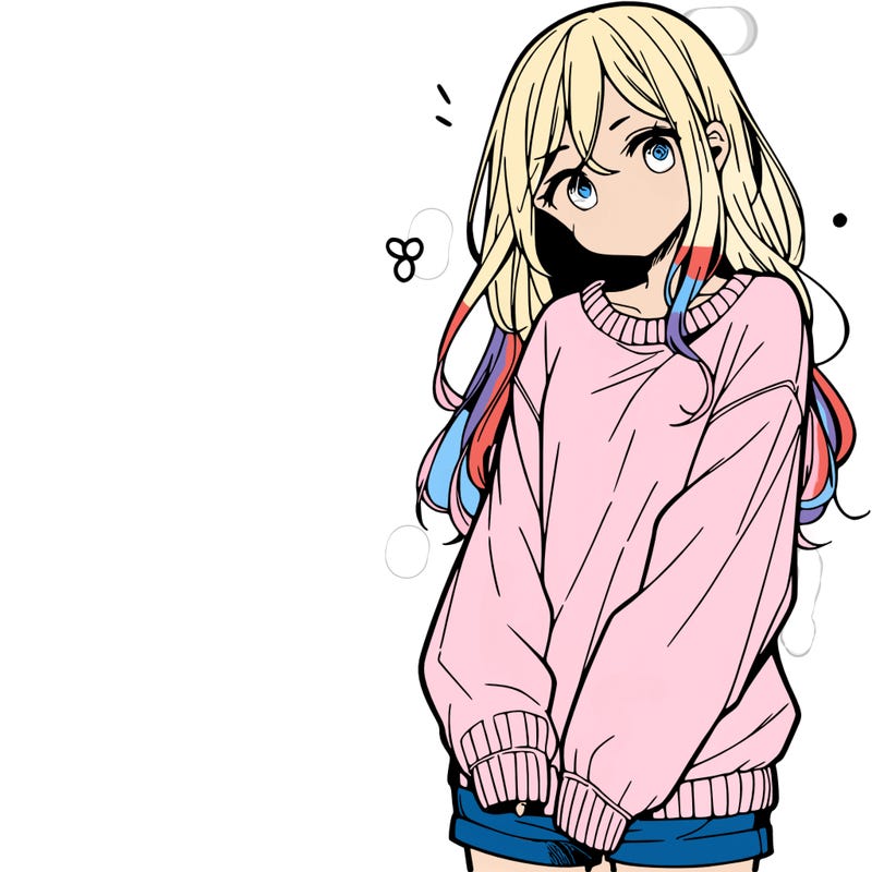 manga teen girl  in a sweater and baggy pants