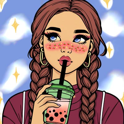realistic girl with braided hair drinking boba