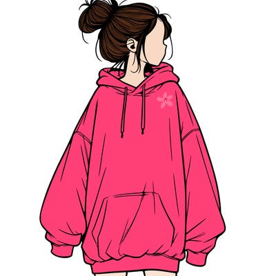 realistic girl with a oversized sweatshirt on and a bun