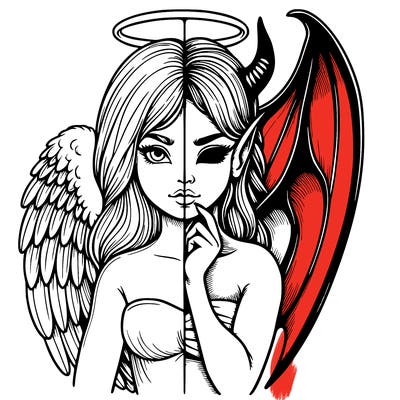 realistic angel half demon