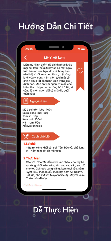 Món Việt - Detailed cooking instructions and ingredients for a spaghetti recipe in the Mon Viet app