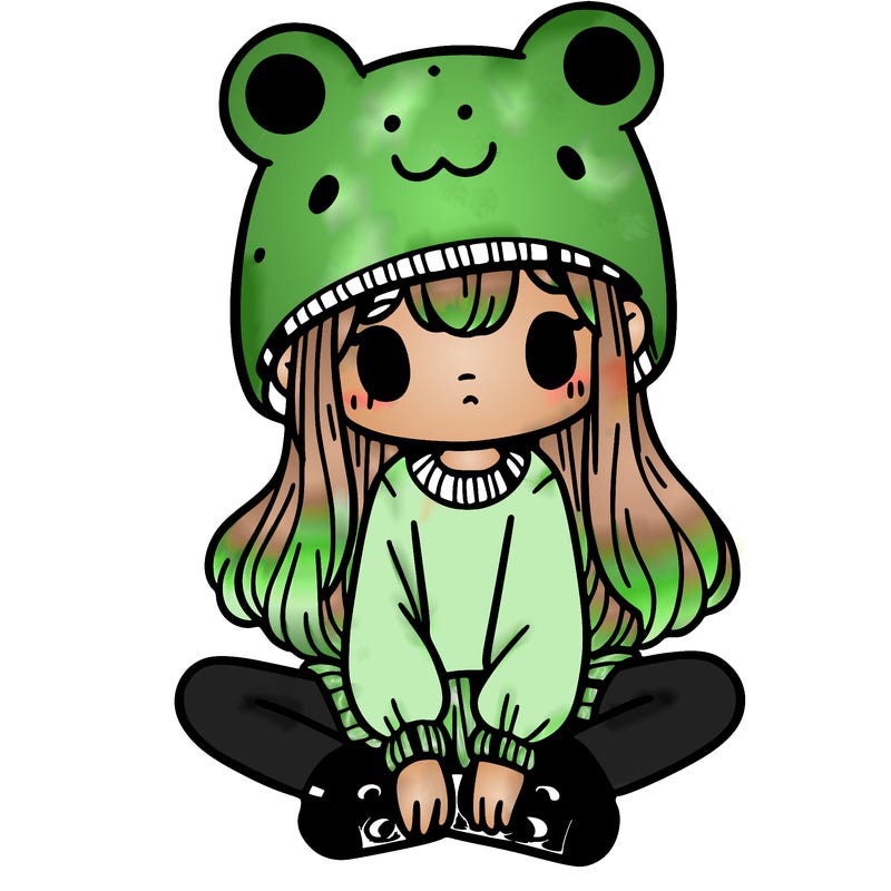 a girl wearing a frog hat and some frog socks