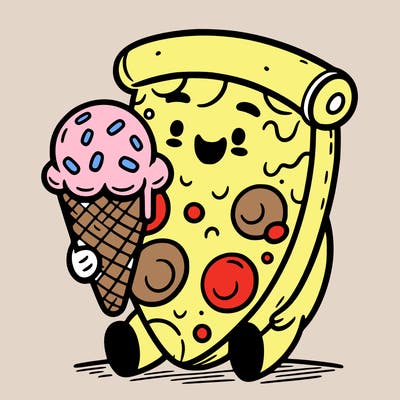 pizza enjoying ice cream