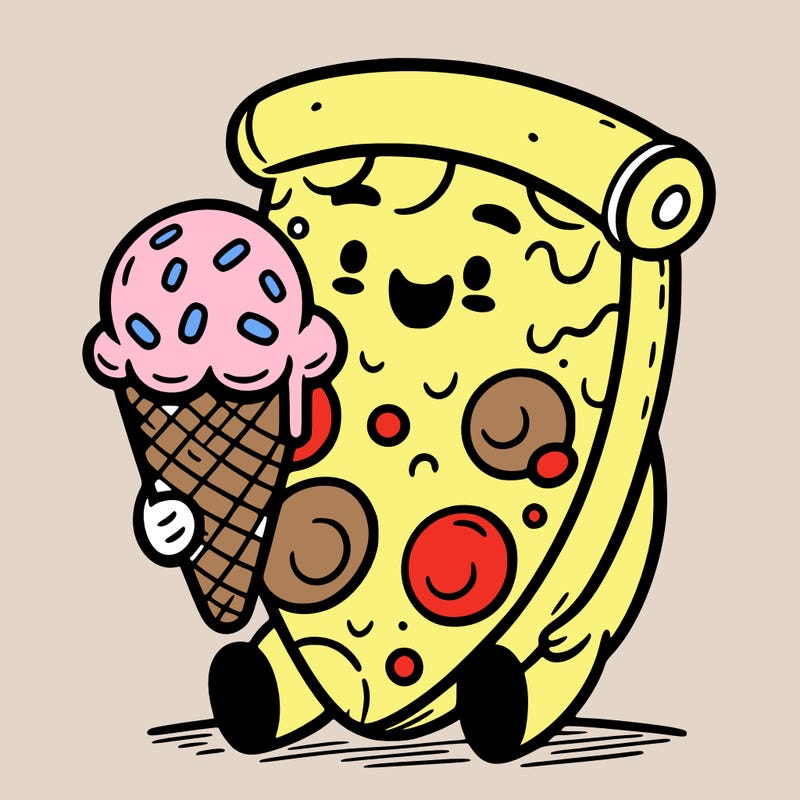 pizza enjoying ice cream