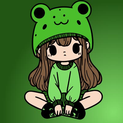 a girl wearing a frog hat and some frog socks
