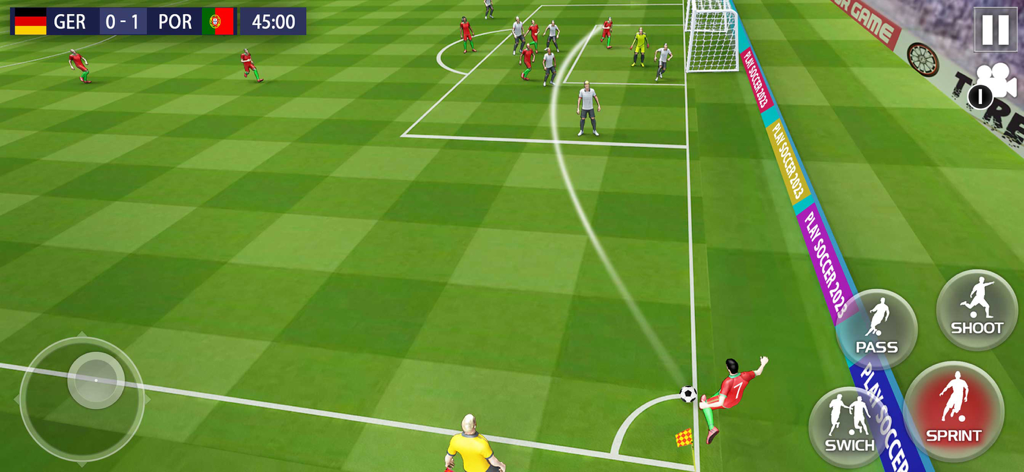 Play Soccer 2026 - Real Match - Gameplay screenshot of Play Soccer 2026 showing a corner kick during a match between Germany and Portugal
