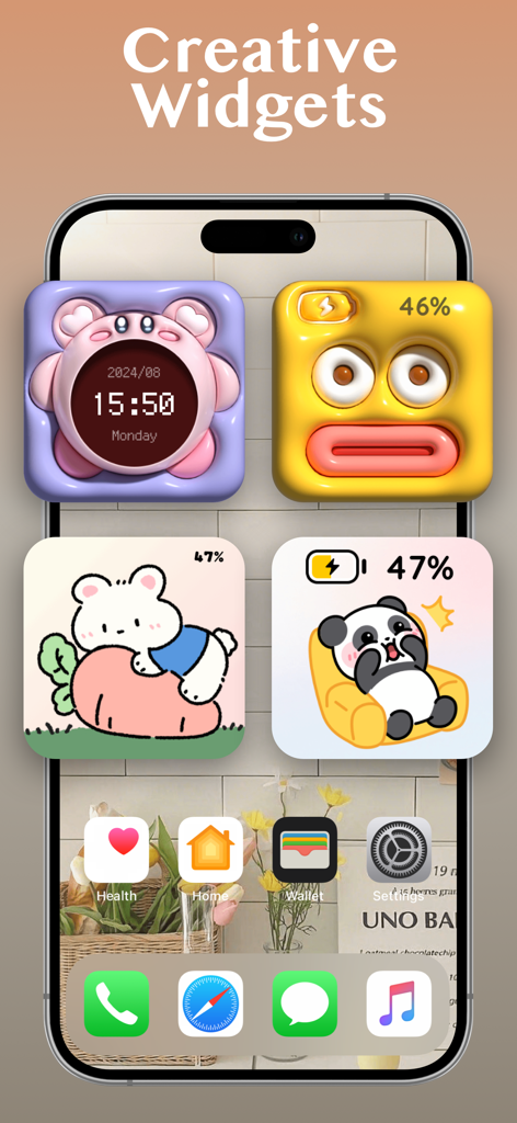 Cool Maker: Wallpaper & Font - A selection of creative and aesthetic 3D and 2D animal widgets on an iPhone home screen