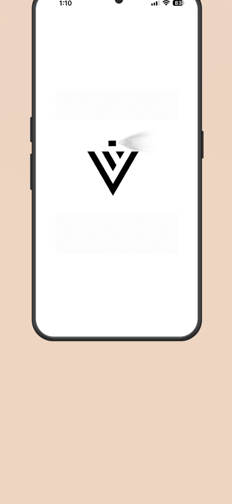 V Perfumes:Buy Perfumes Online - V Perfumes mobile app splash screen featuring a black V shaped logo that resembles a perfume spray bottle on a white background.