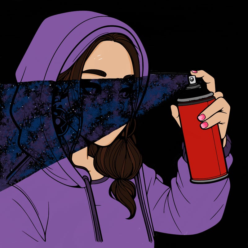 a realistic girl, spray painting