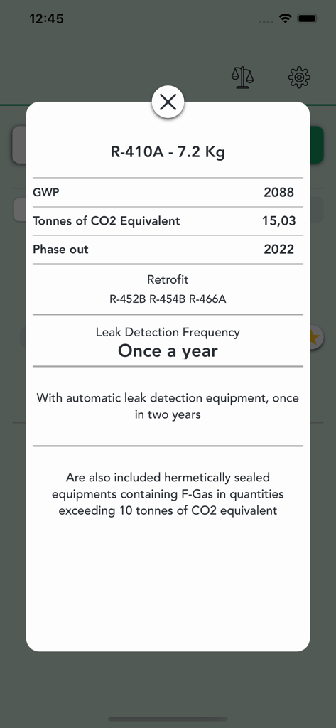 R-410A冷媒のGWPと漏洩検知頻度を示す計算結果
