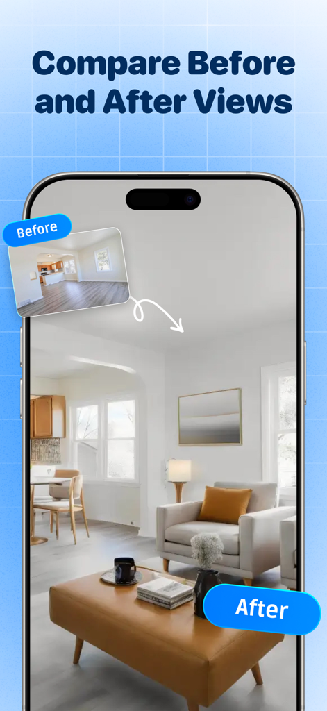 AI Room Planner - Baytee - Comparison of a room before and after AI interior design transformation