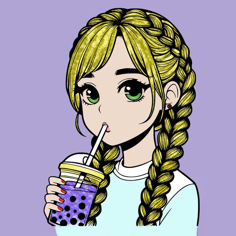 realistic girl with braided hair drinking boba