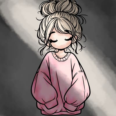 girl with baggy sweatshirt and messy bun