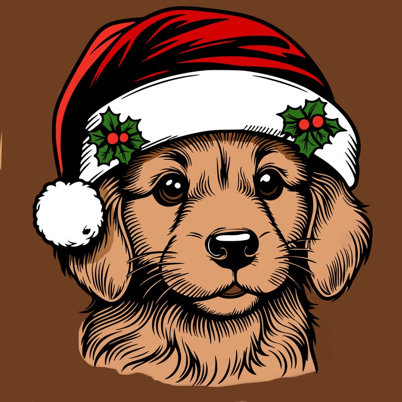 realistic dog wearing a santa hat