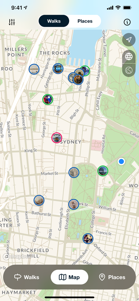 Sydney Culture Walks - Interactive map of Sydney showing cultural and historical points of interest in the Sydney Culture Walks app.