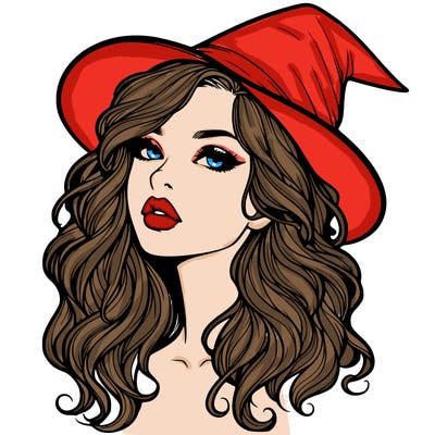 realistic witch girl with wavy hair and lips