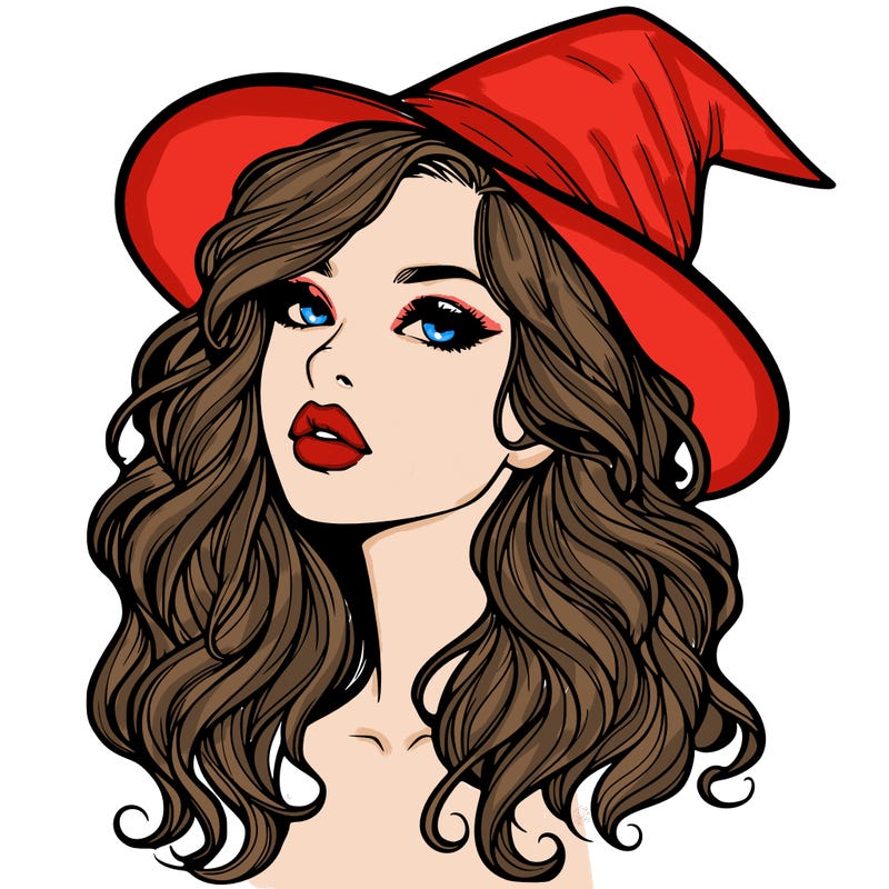 realistic witch girl with wavy hair and lips