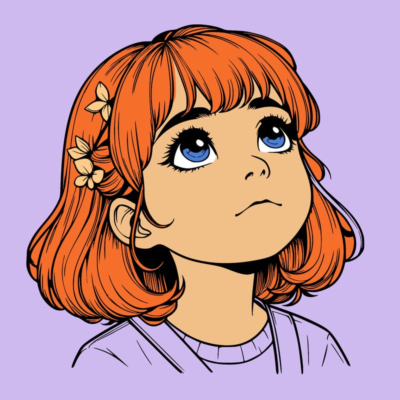 realistic girl looking up