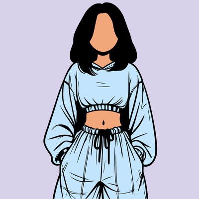 realistic girl faceless with baggy pants and a crop top