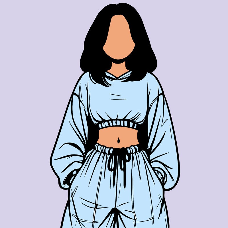 realistic girl faceless with baggy pants and a crop top
