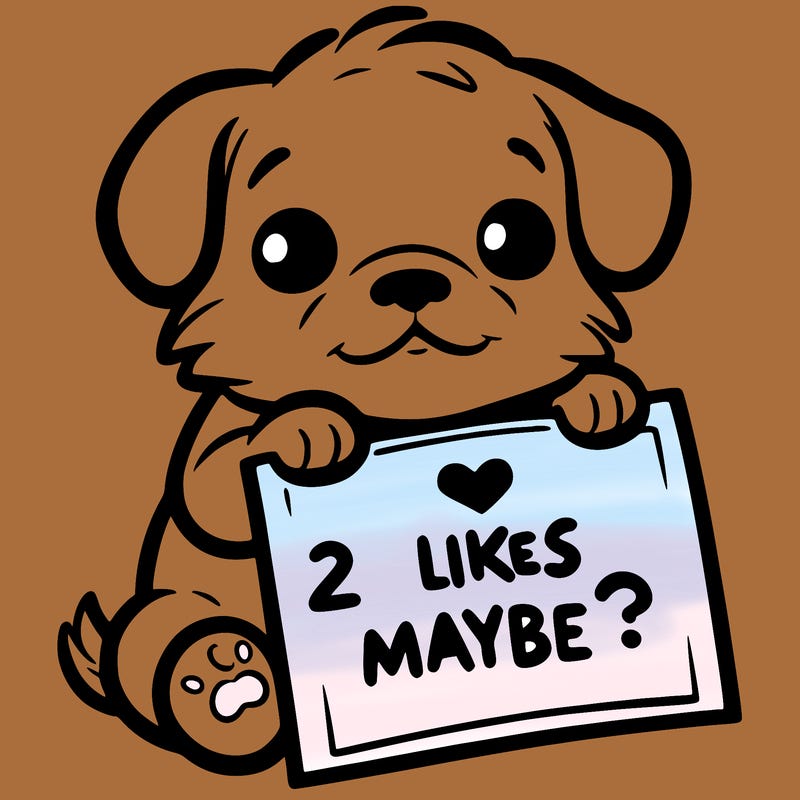 a puppy holding a sign that says 2 likes maybe?
