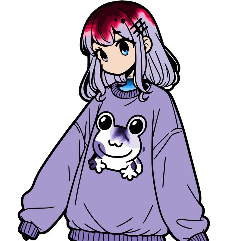 girl wearing frogging sweatshirt