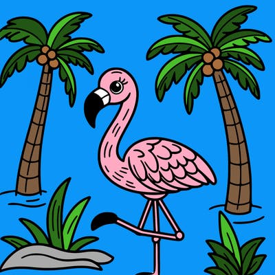 flamingo with pom trees
